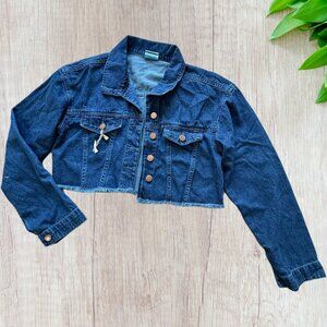 1616 holding Denim crop jean‎ Jacket back printed Women size L